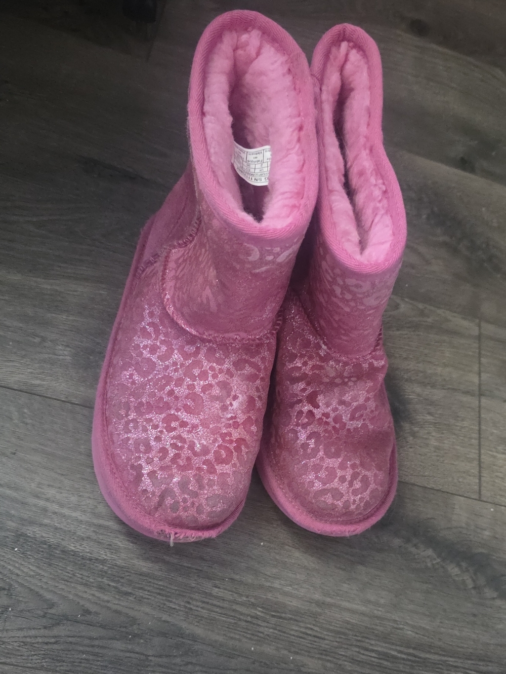 UGG Kids Pink Glitter Leopard-Print Shearling Boots